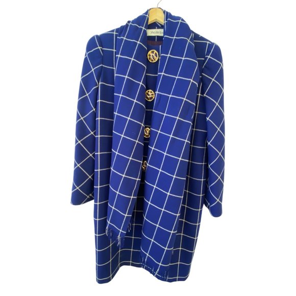 Saks Fifth Avenue Dresses & Skirts - VINTAGE SAKS FIFTH AVENUE DAVID HAYES Wool Blue Plaid Wool Dress Scarf USA Sz 8